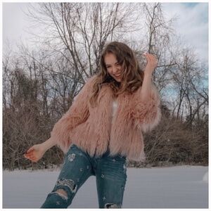 BooHoo Y2K Pink Shag Faux Fur Coat